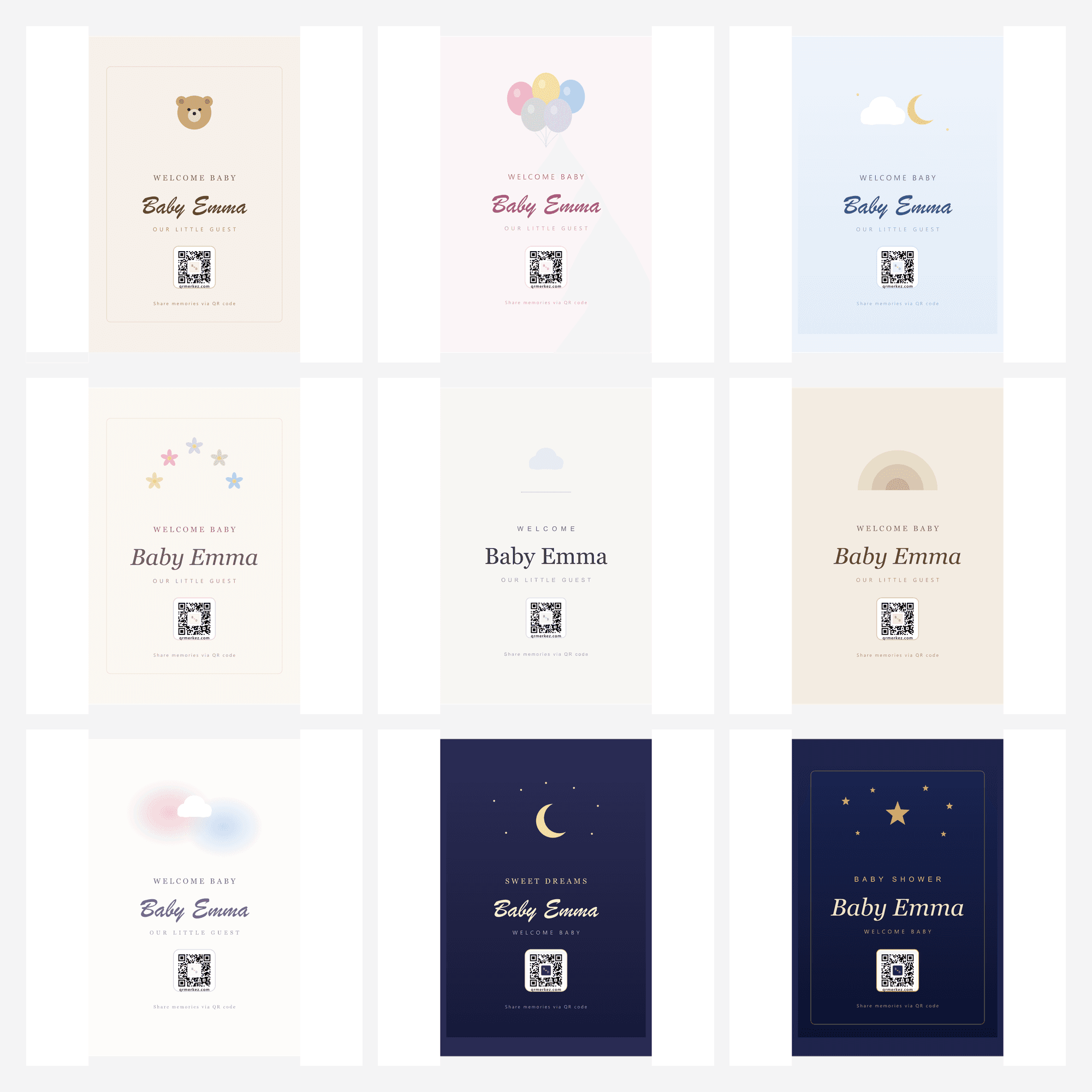 Baby shower QR code guest book design examples