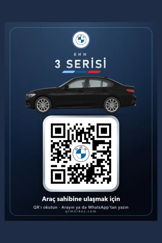 BMW 3 Serisi siyah için Premium tasarımlı araç iletişim QR etiketi