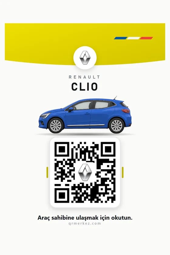 Renault Clio mavi için Minimal tasarımlı araç iletişim QR etiketi