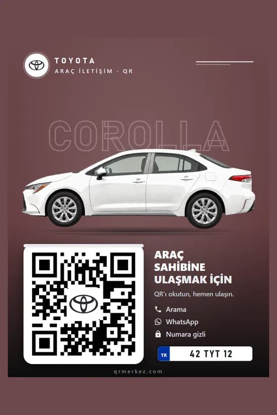 Toyota Corolla beyaz için Poster tasarımlı araç iletişim QR etiketi