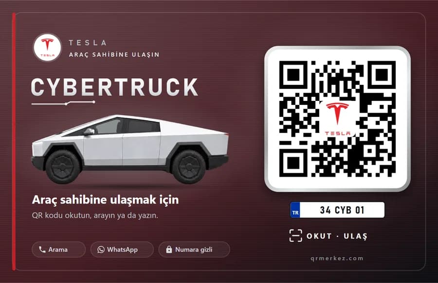 Tesla Cybertruck gümüş gri için Kart tasarımlı araç iletişim QR etiketi