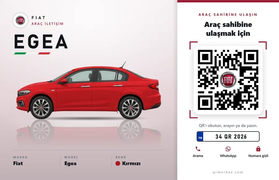 Fiat Egea kırmızı için Showroom tasarımlı araç iletişim QR etiketi