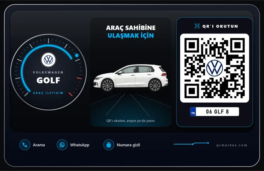 Volkswagen Golf beyaz için Gösterge Paneli tasarımlı araç iletişim QR etiketi