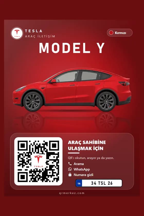 Tesla Model Y kırmızı için Monokrom tasarımlı araç iletişim QR etiketi