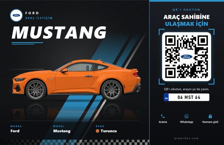 Ford Mustang turuncu için Yarış tasarımlı araç iletişim QR etiketi