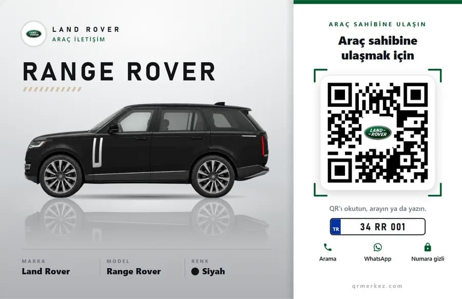 Land Rover Range Rover siyah için Showroom tasarımlı araç iletişim QR etiketi
