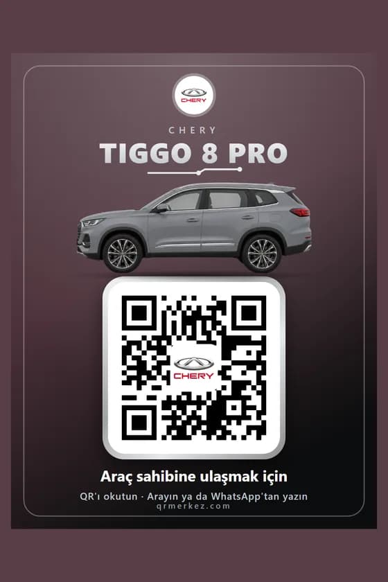 Chery Tiggo 8 Pro gri için Premium tasarımlı araç iletişim QR etiketi