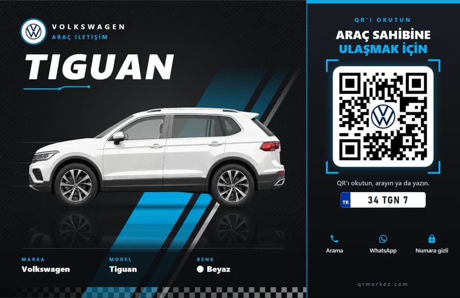 Volkswagen Tiguan beyaz için Yarış tasarımlı araç iletişim QR etiketi