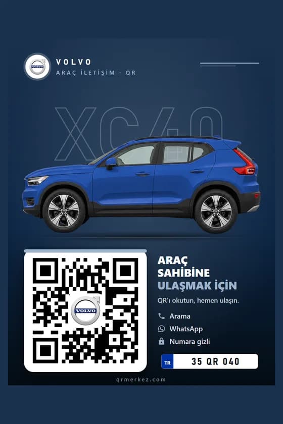 Volvo XC40 mavi için Poster tasarımlı araç iletişim QR etiketi