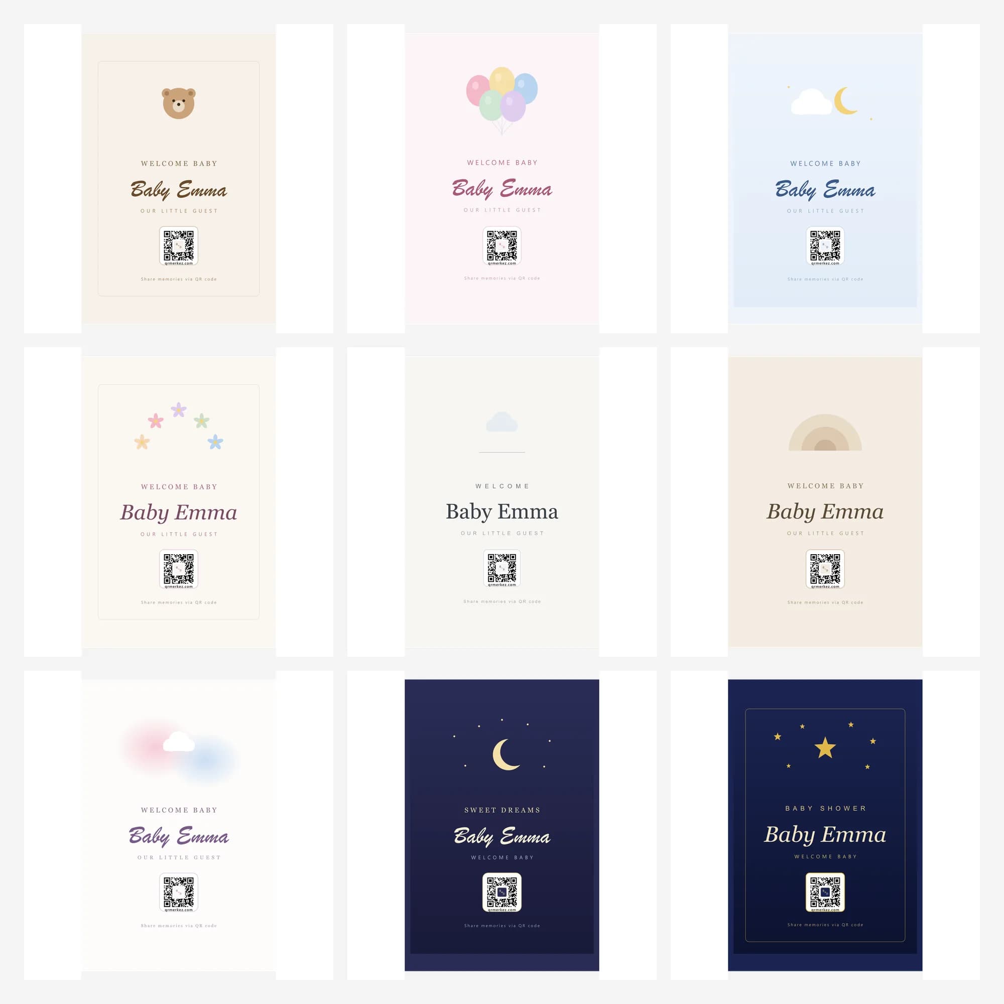 Bebeğin adına özel baby shower QR anı defteri tasarımları