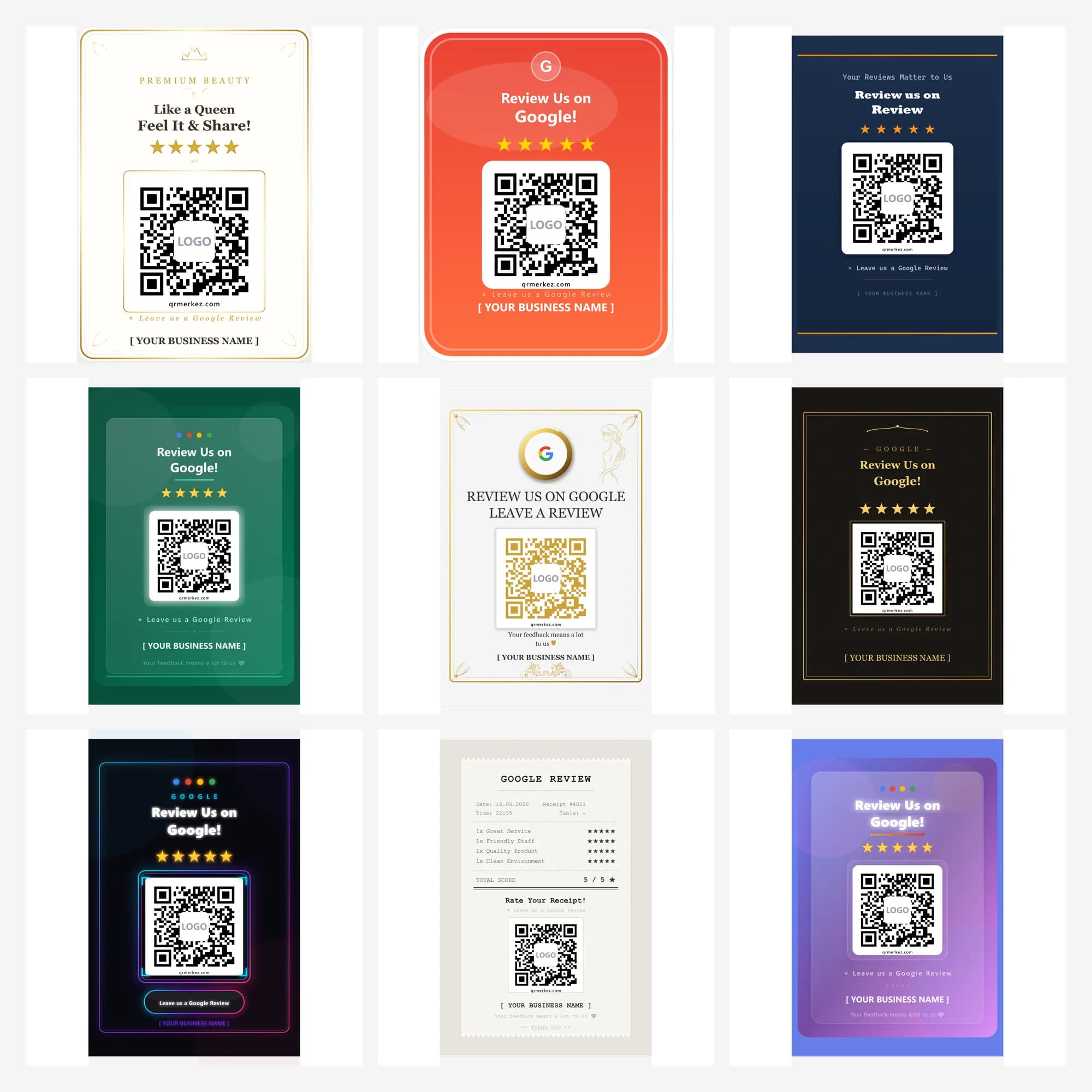 Google Review QR code sticker design examples